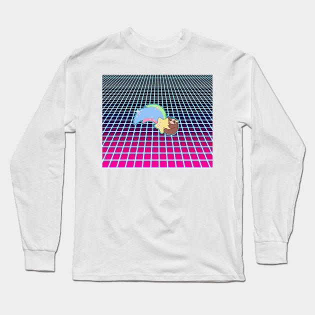 Rainbow Shooting Star Sloth Vaporwave Long Sleeve T-Shirt by saradaboru